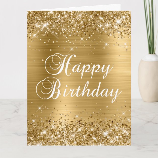 Glittery Gold Foil Big Happy Birthday Karte (Vorderseite)
