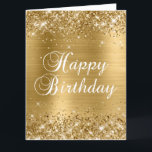 Glittery Gold Foil Big Happy Birthday Karte<br><div class="desc">Vertikal formatierte gürtelige Imitate funkelnd Gold Glitzer auf der Oberseite und unten Rand über einem Imitat goldgelb gebürstete Metall-Stil Ober-Folie digitale Kunst Grafik. Die Farbe der Happy Birthday Textgrafik kann geändert werden. Die Hauptfarben Beige,  Bräune,  Gold,  Schwarz und Weiß. Behalte oder löscht die innere Textnachricht und Signatur.</div>