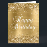Glittery Gold Foil Big Happy Birthday Karte<br><div class="desc">Vertikal formatierte gürtelige Imitate funkelnd Gold Glitzer auf der Oberseite und unten Rand über einem Imitat goldgelb gebürstete Metall-Stil Ober-Folie digitale Kunst Grafik. Die Farbe der Happy Birthday Textgrafik kann geändert werden. Die Hauptfarben Beige,  Bräune,  Gold,  Schwarz und Weiß. Behalte oder löscht die innere Textnachricht und Signatur.</div>