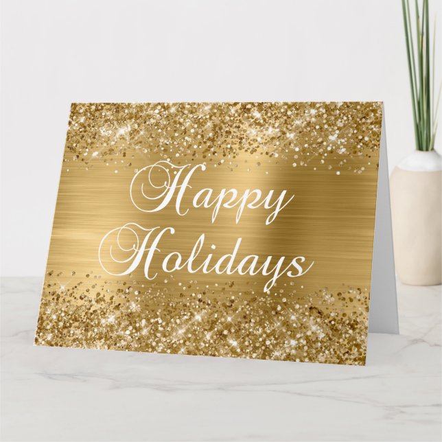 Glittery Gold Foil Big Happy Holidays Karte (Vorderseite)