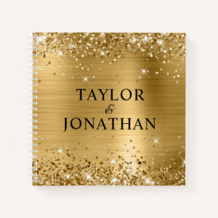 Glittery Gold Foil Bride & Groom Wedding Guest Notizbuch