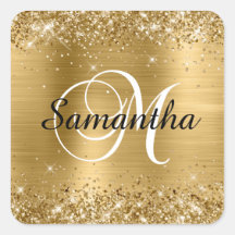 Glittery Gold Foil Classic Script M Monogram