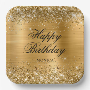 Glittery Gold Foil Extravagant Happy Birthday Pappteller