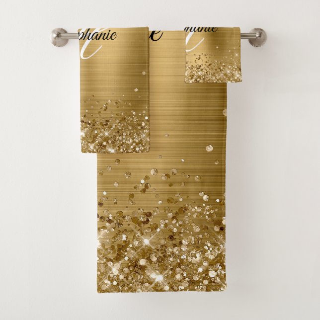 Glittery Gold Foil Extravagant Monogram Badhandtuch Set (Insitu)