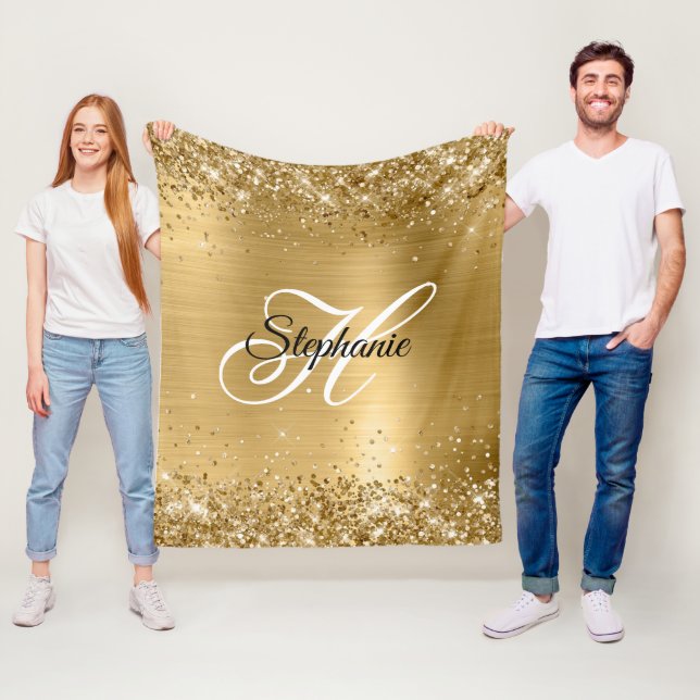 Glittery Gold Foil Extravagant Monogram Fleecedecke (Beispiel)
