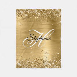 Glittery Gold Foil Extravagant Monogram Fleecedecke