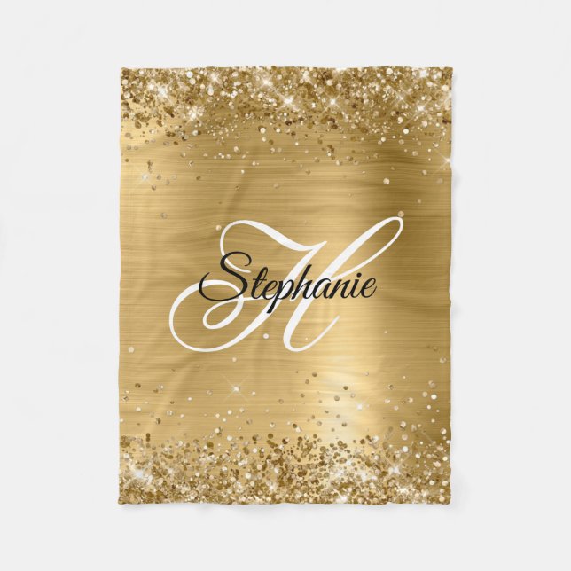 Glittery Gold Foil Extravagant Monogram Fleecedecke (Vorderseite)