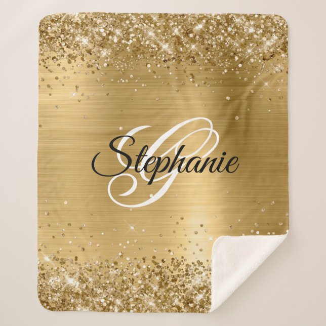 Glittery Gold Foil Extravagant Monogram Sherpadecke (Vorderseite)