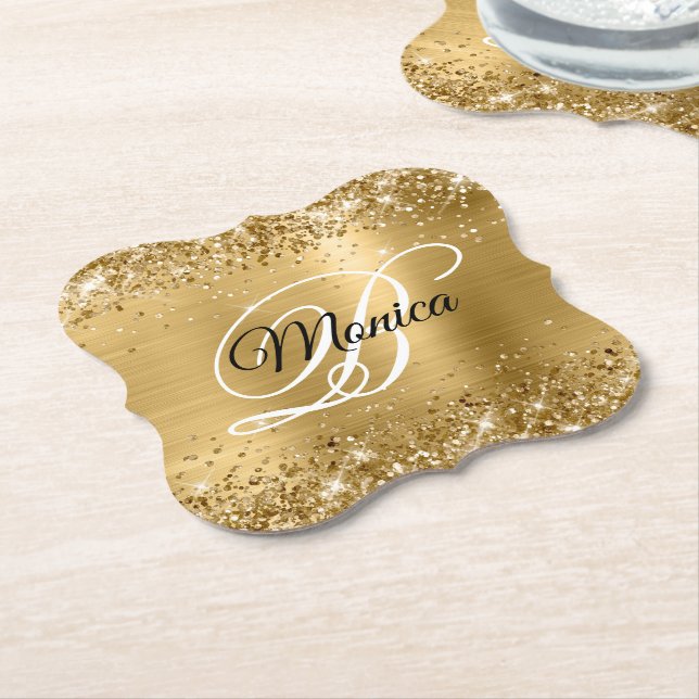 Glittery Gold Foil Extravagant Monogram Untersetzer (angewinkelt)