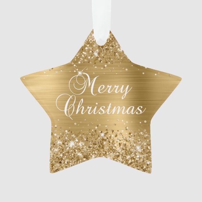 Glittery Gold Foil Frohe Weihnachten Ornament (Vorderseite)