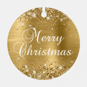 Glittery Gold Foil Frohe Weihnachten Ornament Aus Metall