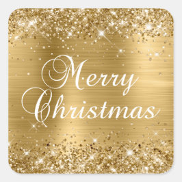 Glittery Gold Foil Frohe Weihnachten Quadratischer Aufkleber