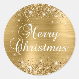 Glittery Gold Foil Frohe Weihnachten Runder Aufkleber