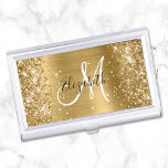 Glittery Gold Foil Girly Monogram Visitenkarten Dose<br><div class="desc">Girly Imitate funkelnd vergoldeten Glitzer Highlights auf beiden Seiten, über einem Imitat goldgebürstete Metall-Ober-Folie. Das Monogramm zeichnet sich durch eine elegante Kombination aus Schwarz und Weiß-Kalligraphie aus. Passen Sie die Stile des Schriftartes an, um Ihr eigenes Zubehör für den Chef ihres eigenen Unternehmens zu kreieren. Die Hauptfarben sind Gold, goldgelb,...</div>