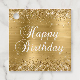 Glittery Gold Foil Happy Birthday Geschenkanhänger