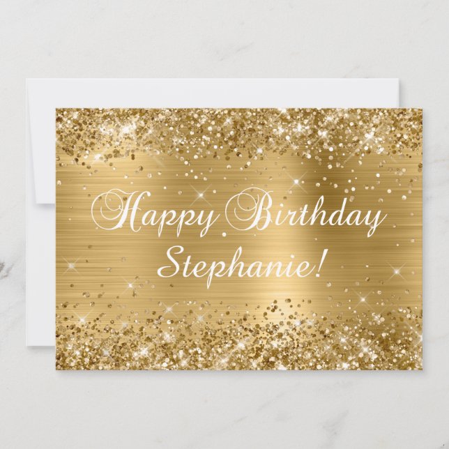 Glittery Gold Foil Klassisches Glück Geburtstag Karte (Vorderseite)