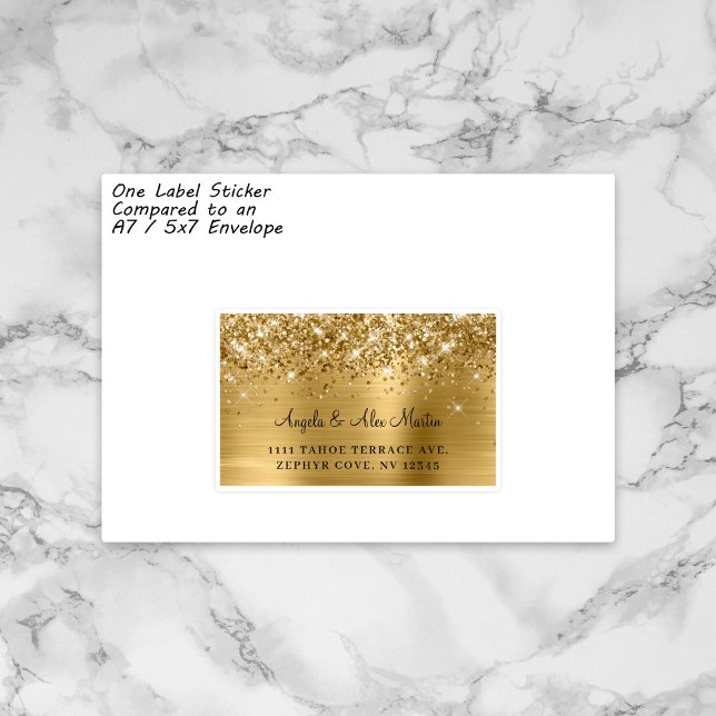 Glittery Gold Foil Mariage 15 Étiquettes de adress (One custom individualized label on a typical A7 or 5x7 invitation envelope.)