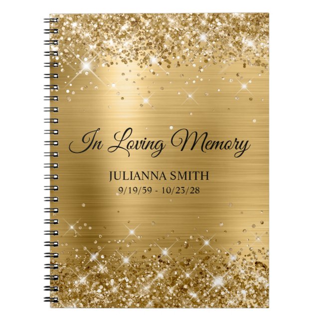 Glittery Gold Foil Memorial Service Gästebuch Notizblock (Vorderseite)