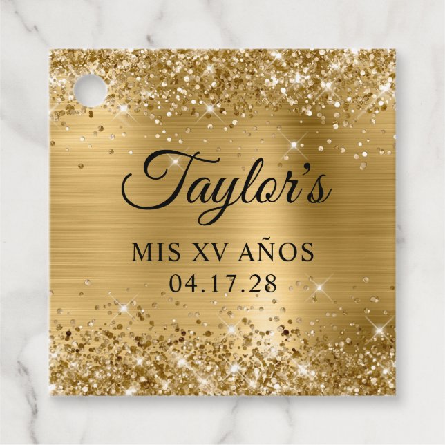 Glittery Gold Foil Mis XV Anos Birthday Geschenkanhänger (Vorderseite)