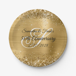 Glittery Gold Foil Mit Monogramm 50 Jahre alt Pappteller