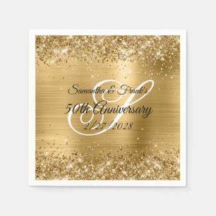 Glittery Gold Foil Mit Monogramm 50 Jahre alt Serviette