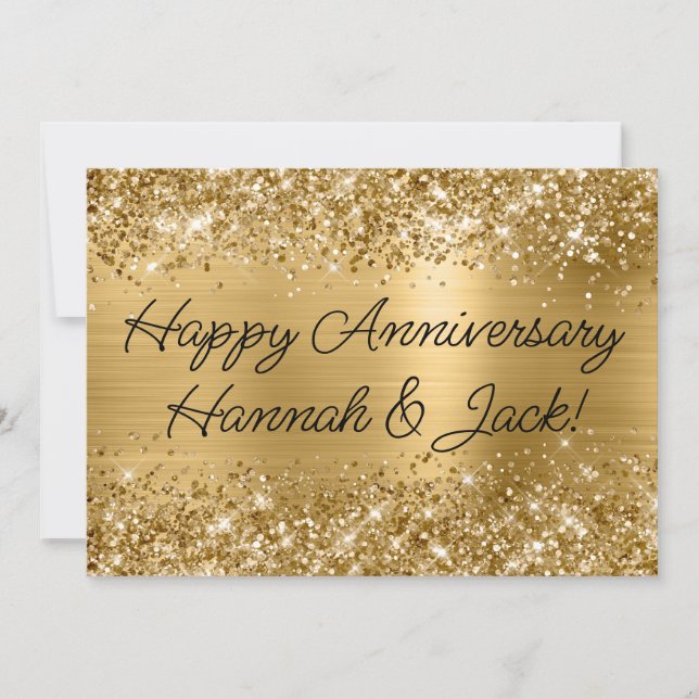 Glittery Gold Foil Modern Happy Jubiläum Karte (Vorderseite)