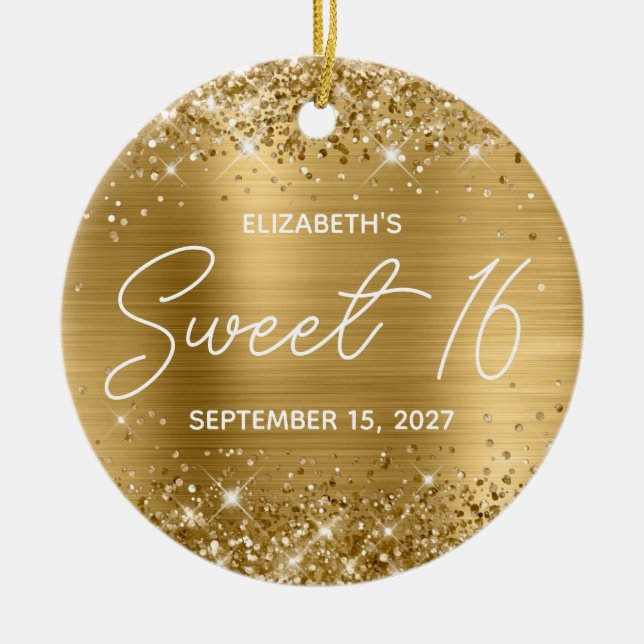 Glittery Gold Foil Moderne Extravagant Sweet 16 Fo Keramik Ornament (Vorne)