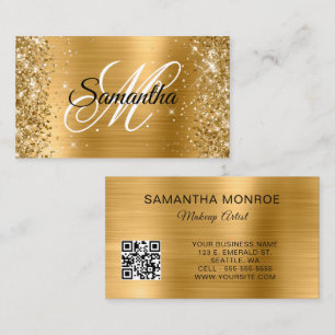 Glittery Gold Foil Monogram QR Code Visitenkarte
