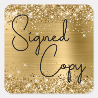 Glittery Gold Foil Niedliches Herz signierte Kopie Quadratischer Aufkleber