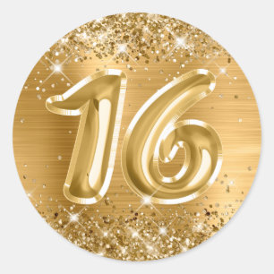 Glittery Gold Foil Number 16 Birthday Runder Aufkleber