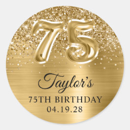 Glittery Gold Foil Number 75 Birthday Runder Aufkleber