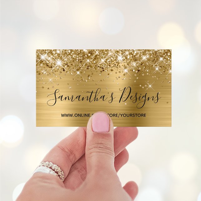 Glittery Gold Foil Online Store Visitenkarte (Glittery Glam Business Cards for Her)