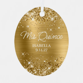 Glittery Gold Foil Quinceñera Dress Foto Ornament Aus Metall
