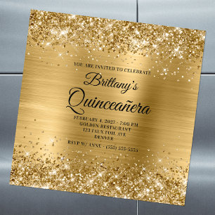Glittery Gold Foil Quinceñera Magneteinladung