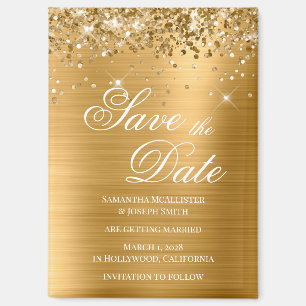 Glittery Gold Foil Save the Date Magnet