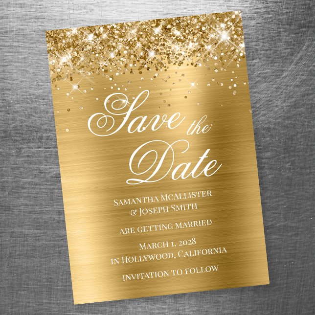Glittery Gold Foil Save the Date Magneteinladung (Von Creator hochgeladen)