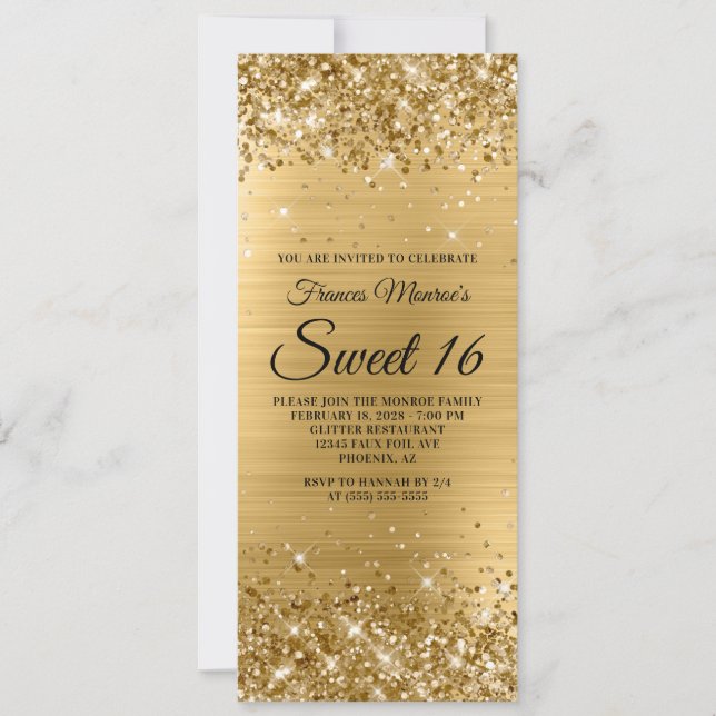 Glittery Gold Foil Sweet 16 Birthday Einladung (Vorderseite)