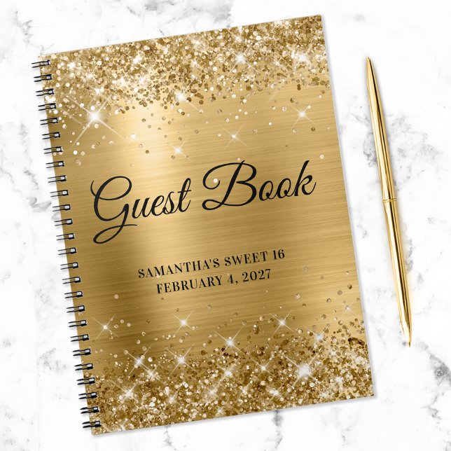 Glittery Gold Foil Sweet 16 Birthday Gästebuch Notizblock (Von Creator hochgeladen)