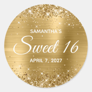 Glittery Gold Foil Sweet 16 Runder Aufkleber