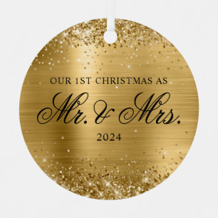 Glittery Gold Foil Unser 1. Weihnachtsfest Foto Ornament Aus Metall