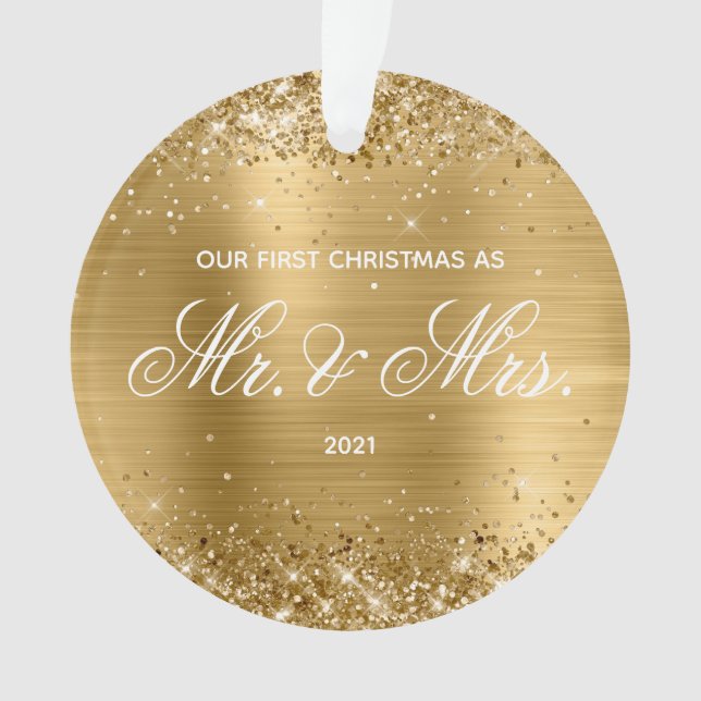 Glittery Gold Foil Unser erstes Weihnachtsfest Ornament (Vorderseite)