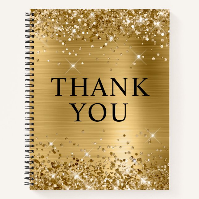 Glittery Gold Foil Vielen Dank Gast Notizbuch (Vorderseite)