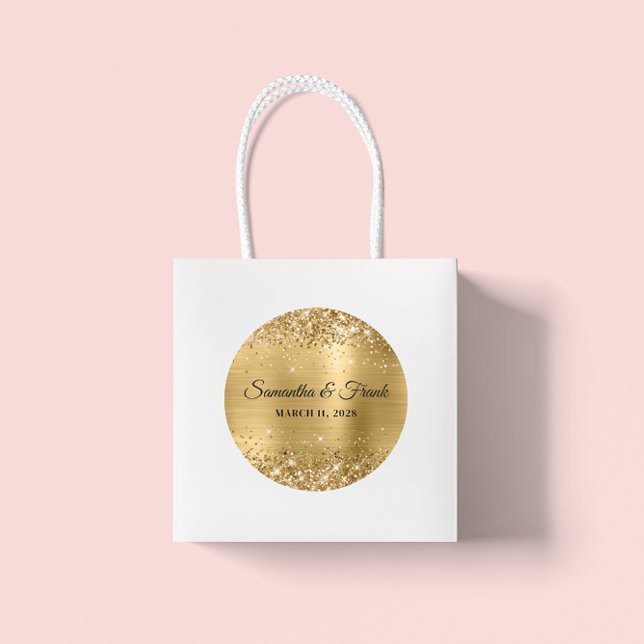 Glittery Gold Foil Wedding Runder Aufkleber (Glittery Gold Foil Wedding Classic Round Sticker)
