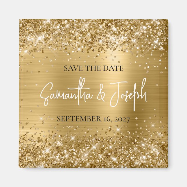 Glittery Gold Foil Wedding Save the Date Magnet (Vorne)