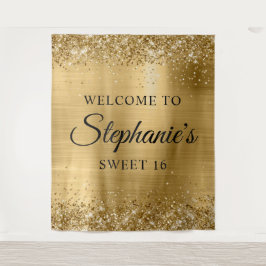 Glittery Gold Foil Willkommen im Sweet 16 Wandteppich