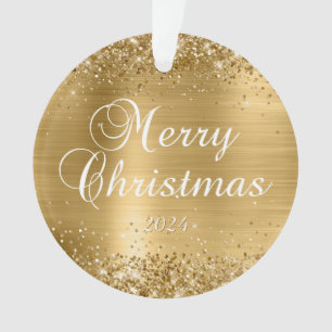 Glittery Gold Frohe Weihnachtsfamilie Foto Ornament