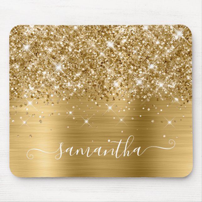 Glittery Gold Girly Signature Calligraphy Mousepad (Vorne)
