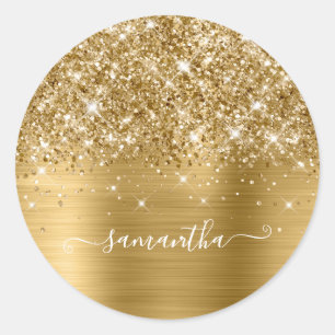 Glittery Gold Girly Signature Calligraphy Runder Aufkleber