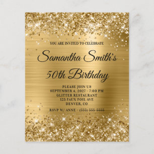 Glittery Gold Glam 50. Geburtstag Einladung
