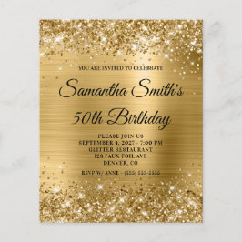 Glittery Gold Glam 50. Geburtstag Einladung Flyer